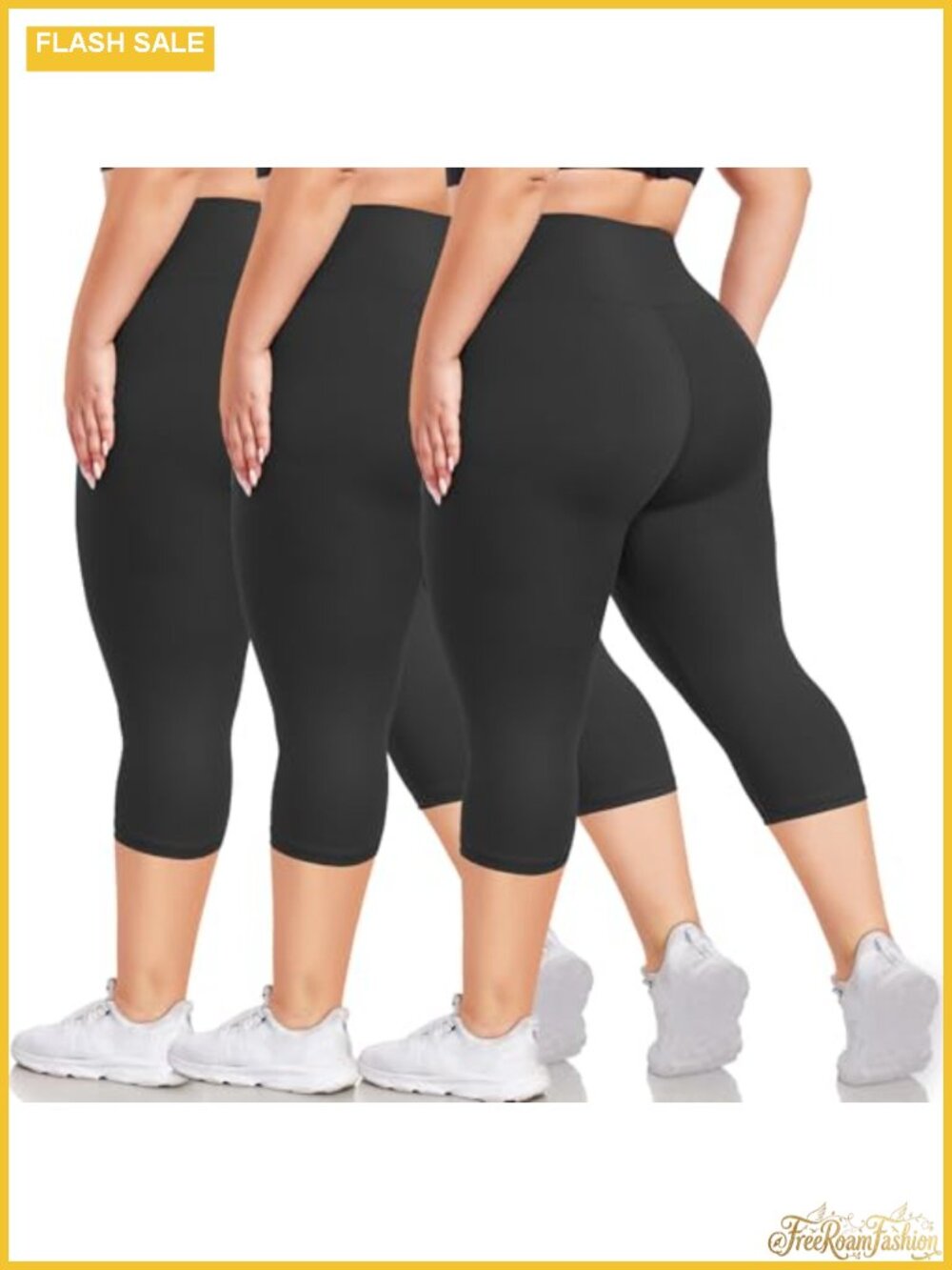 3 Pack High Waisted Tummy Control Capri Leggings for Women Plus Size Yoga Pants